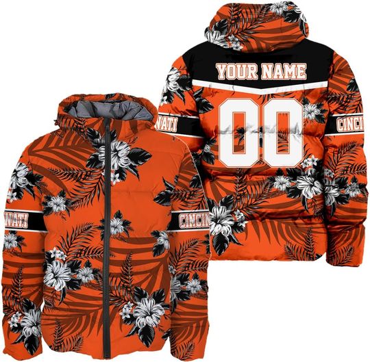Discover Personalized Cincinnati Football Team Bengals Men's Hooded Puffer Jacket