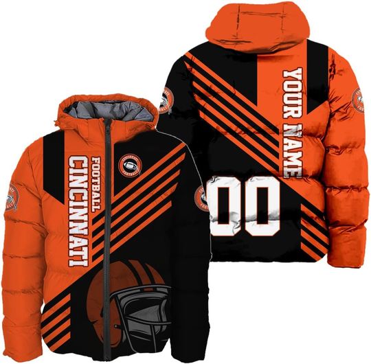 Discover Personalized Cincinnati Football Team Bengals Men's Hooded Puffer Jacket