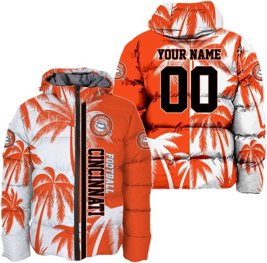 Discover Personalized Cincinnati Football Team Bengals Men's Hooded Puffer Jacket