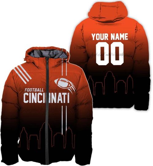 Discover Personalized Cincinnati Football Team Bengals Men's Hooded Puffer Jacket