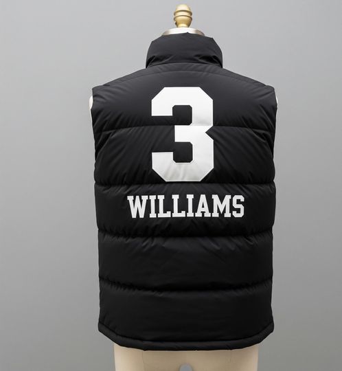 Discover Custom Number & Name Puffer Vest  Personalized Black Sports Style Gilet