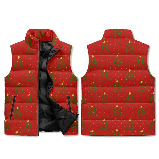 All Over Print Unisex Stand Collar Puffer Vest - Lightweight Warm Zip-Up Fan or Fashion