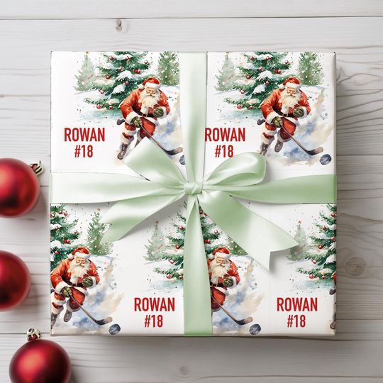 Discover Personalized Hockey Wrapping Paper, Custom Sports Gift Wrap, Gift for Hockey Player