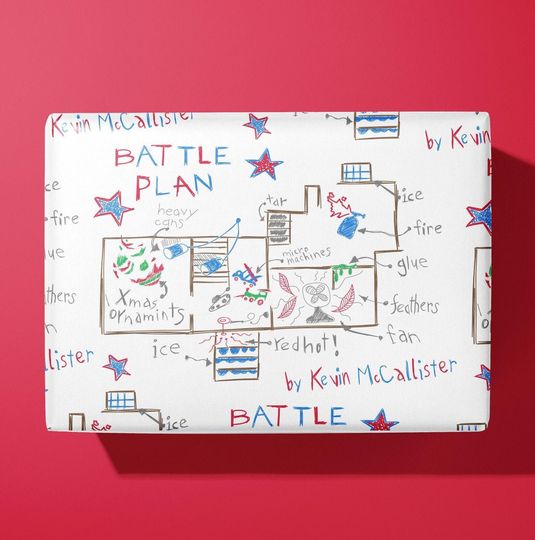 Discover Home alone wrapping paper - battle plans - hand illustrated