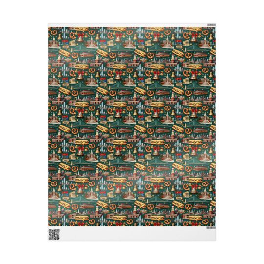 Discover Philadelphia Christmas Collage Wrapping Paper, Philly Holiday Gift Wrap