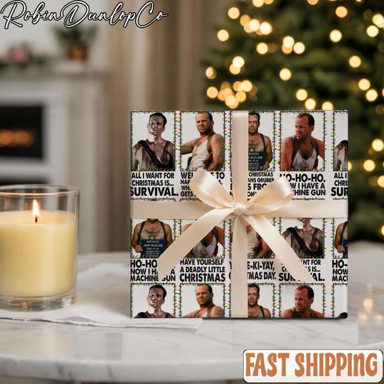 Die Hard Wrapping Paper, Funny Movie Gift Wrap Roll, Action Film Holiday Wrapping Paper, Christmas Present Paper For Movie Lovers