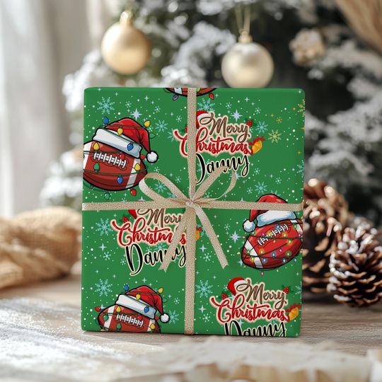 Discover Personalized Football Wrapping Paper with Name | Christmas Gift Wrap for Football Player, Dad, or Sports Fan