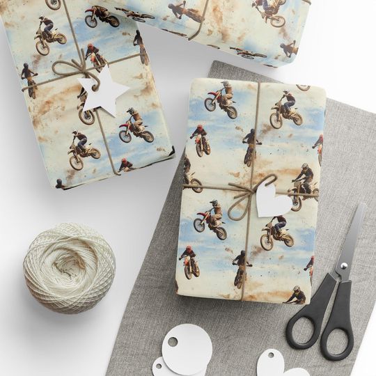 Discover Dirt Bikes Wrapping Papers, Motocross Gift Wrap, Motorcycle Themed Gift Wrap, Bike Lover Gift Wrap, Offroad Vehicle Wrapping Paper