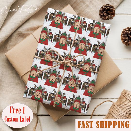 Discover Home Alon.e Christmas Wrapping Paper, Viral Trend Gift Wrap Kids, Home Alo.ne Christmas Wrapping Paper, Kevin Themed Gift Wrap