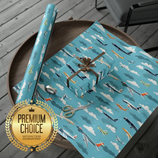 Discover Cute Kids Airplane Themed Wrapping Paper for Birthdays and Christmas, Perfect for Aviation Lovers, Flight Attendants, Pilots, and more