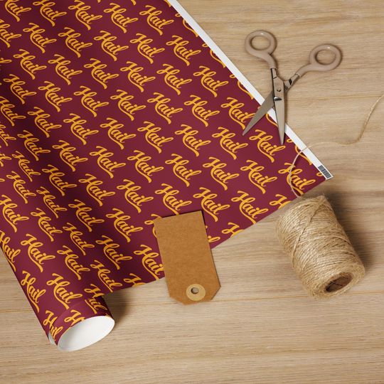 Washington Football Wrapping Paper, Christmas Gift Wrap, Raise Hail Script Burgundy & Gold, HTTR HTTWFT HTTC, Game Day Fan Gifts for Him Her