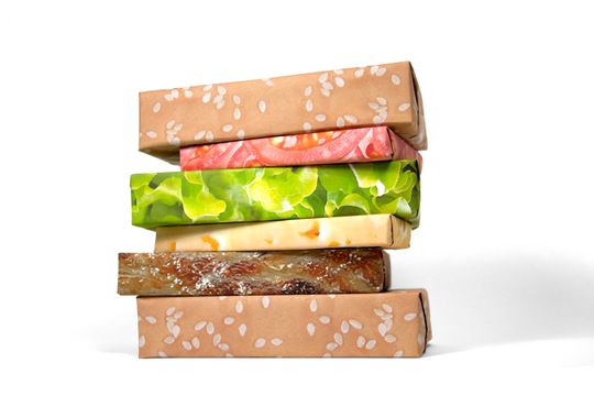 Cheeseburger Wrapping Paper Set | Funny Christmas / Birthday Gift Wrap For Multiple Presents | Hamburger Meat Cheese Lettuce Tomato and Bun