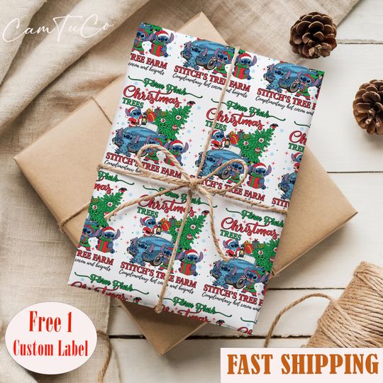 Discover Festive Stitch Six Seven Holiday Wrapping Paper, 6 7 Stitch Christmas Wrapping Paper, Cute Blue Holiday Gift Wrap, Xmas Gift for Stitch Fans