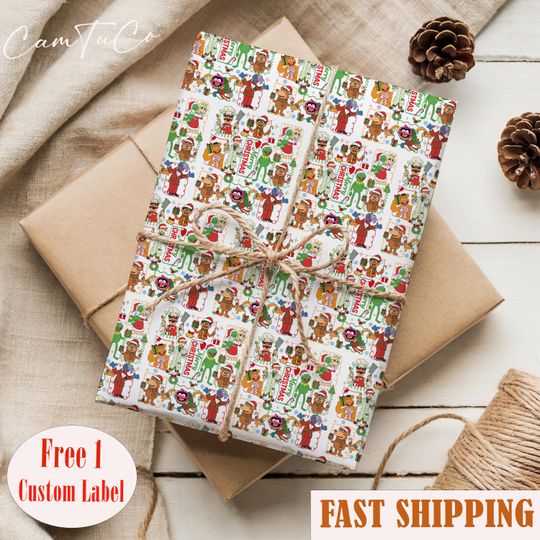 The Muppet Christmas Carol Wrapping Paper  Vintage Xmas Movie Gift Wrap- Holiday Present