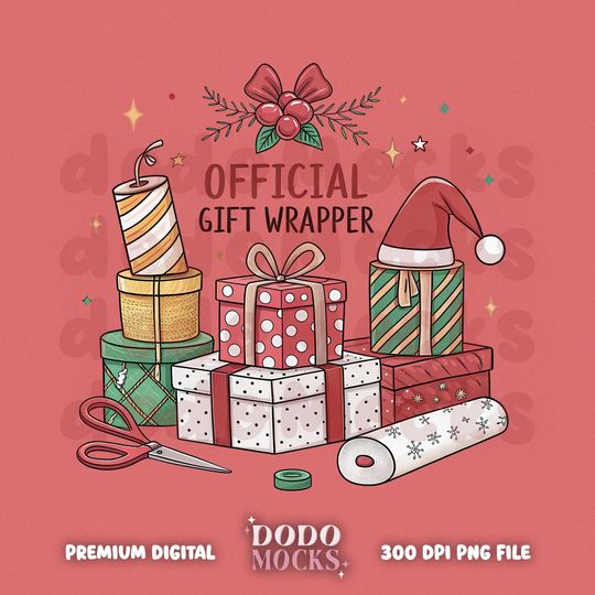 Discover Official Gift Wrapper PNG, Christmas Present Clipart, Festive Holiday Sublimation Design, Cute Gift Wrapping Shirt Design