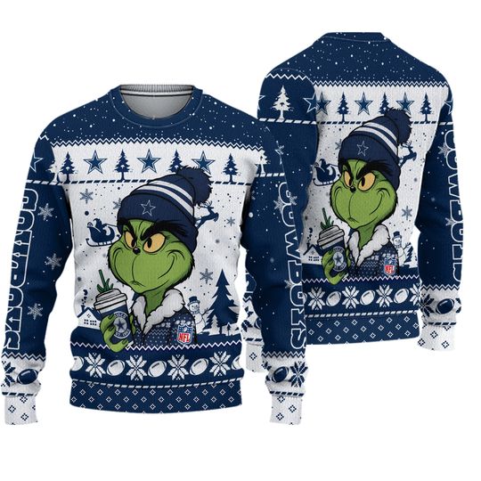 Dallas funny character Holding Coffee Cowboys Football Team Christmas Ugly Sweater