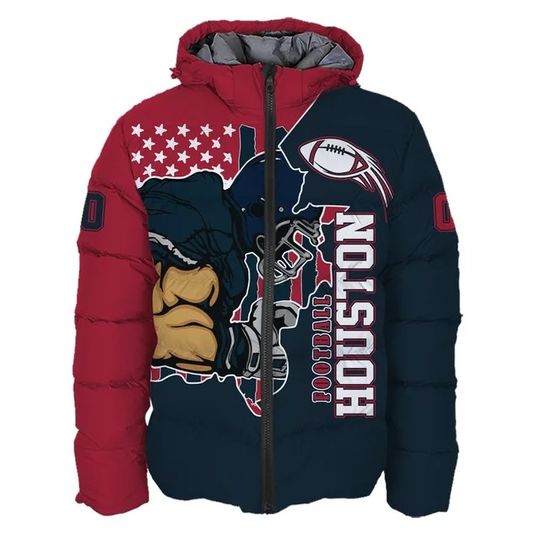 Houston Texans Custom Name and Number Hooded Puffer Jacket, Football Team Jacket, Winter Gift