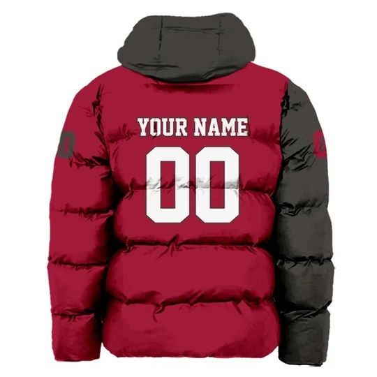 Tampa Bay Buccaneers Custom Name and Number Hooded Puffer Jacket, Football Team Jacket, Winter Gift