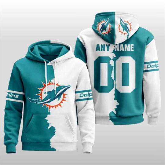 Personalized Miami Dolphins 2025 Victory Split Hoodie 3D Hoodie