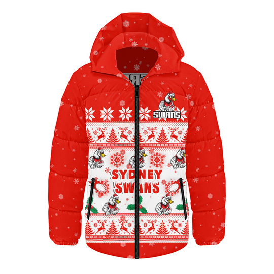 Sydney Swans Hooded Puffer Jacket for Christmas Holiday Fans