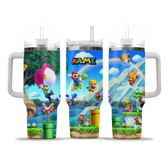 Custom Super Mario 40oz Insulated Tumbler with Handle - Mario & Luigi