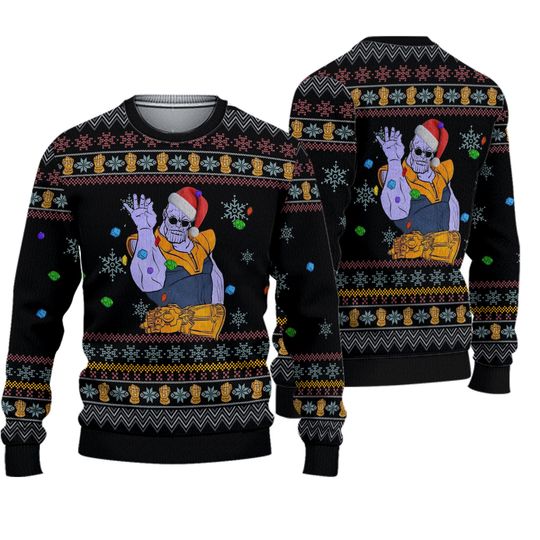 Funny Thanos Christmas Sweater - Infinity Gauntlet Ugly Xmas Sweater