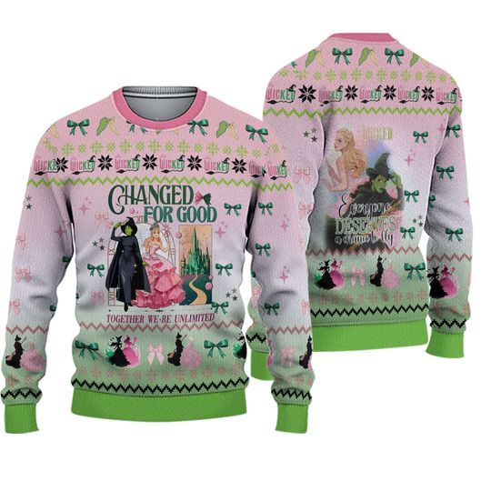 Wicked Change For Good Ugly Christmas Sweater, Elphaba And Glinda Xmas Sweater