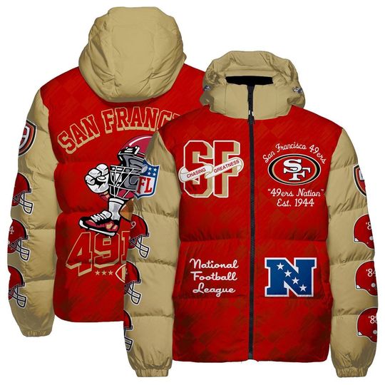 San Francisco 49ers National Football League Pattern Hooded Puffer Jacket
