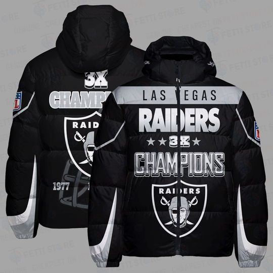 Las Vegas Raiders Hooded Puffer Jacket, Football Gift For Fan