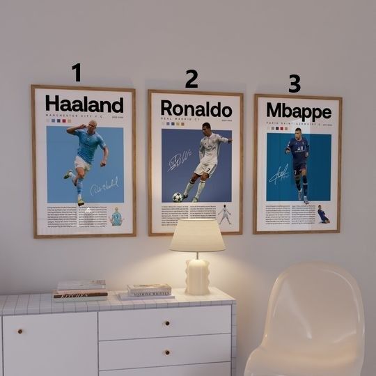 Mbappe Ronaldo Haaland Poster Bundler, Soccer Art Print, Football Poster
