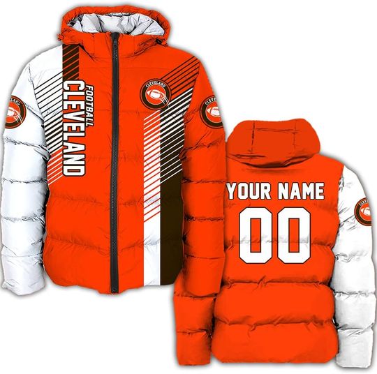 Discover Personalized Cleveland Football Team Browns Men's Hooded Puffer Jacket