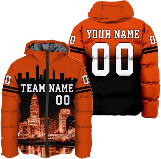 Discover Personalized Cleveland Football Team Browns Men's Hooded Puffer Jacket