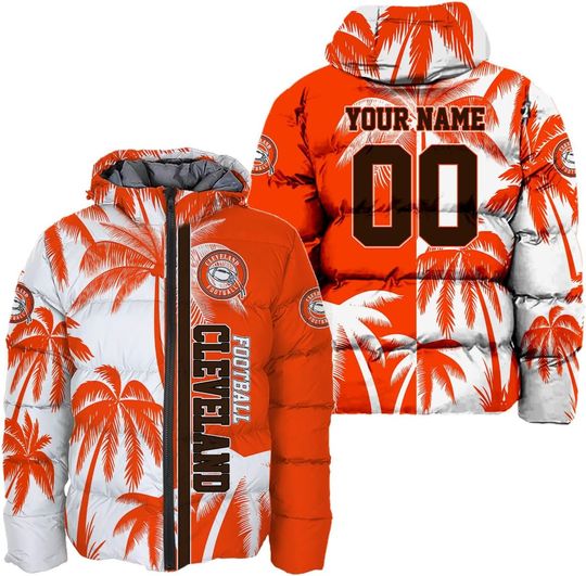 Personalized Cleveland Football Team Browns Men's Hooded Puffer Jacket