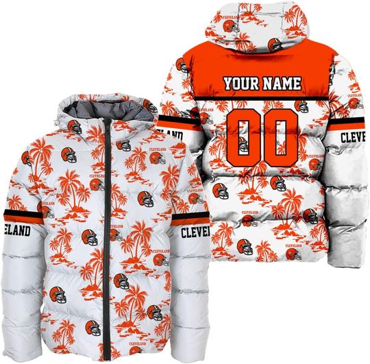 Discover Personalized Cleveland Football Team Browns Men's Hooded Puffer Jacket