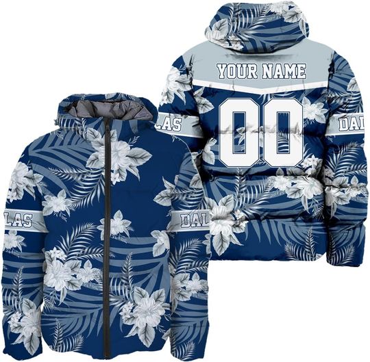Personalized Dallas Football Team Cowboys Men's Hooded Puffer Jacket