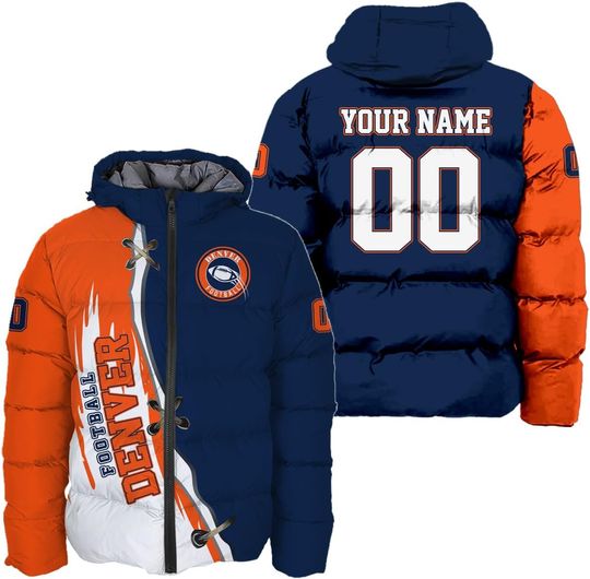 Personalized Denver Football Team Broncos Men's Hooded Puffer Jacket
