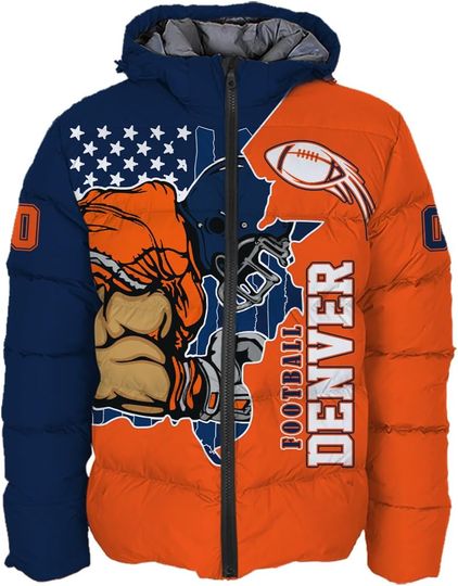 Discover Men Football Custom Puffer Coat Add Any Name Number Lightweight Water-Resistant Winter Windproof Zipper Down Jacket S-5XL