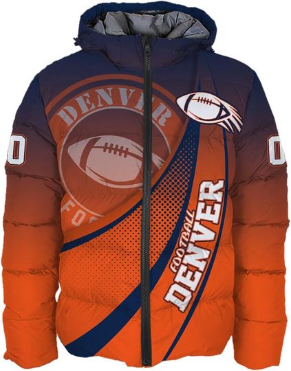 Discover Men Football Custom Name Number Logo Front Back Puffer Coat Lightweight Hooded Insulated Winter Windproof Down Jacket