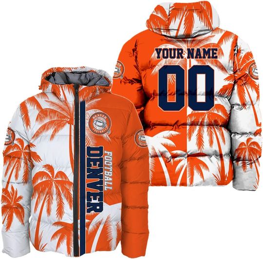 Personalized Denver Football Team Broncos Men's Hooded Puffer Jacket