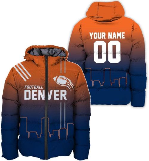 Personalized Denver Football Team Broncos Men's Hooded Puffer Jacket