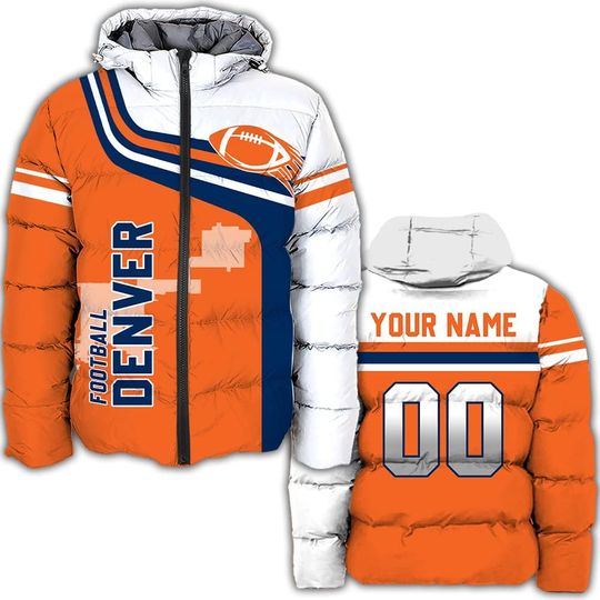 Discover Men Personalized Winter Football Puffer Down Jacket Custom Number Name Logo Lightweight Water Resistant Jackets Coats