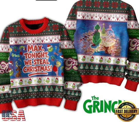 Discover The funny character To Night We Steal Christmas 2025 Ugly Xmas Sweater Rare