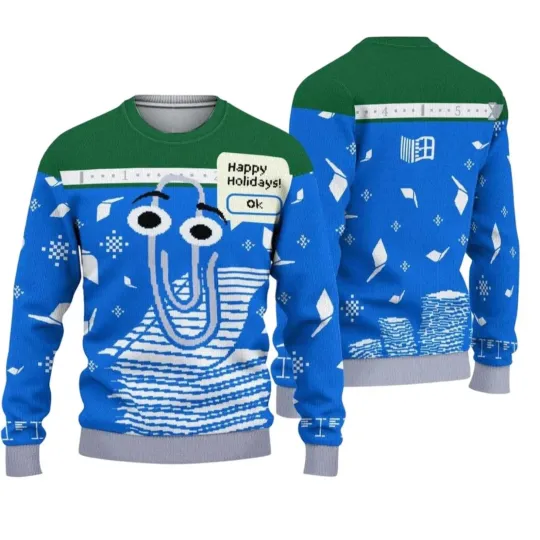 Discover Clippy Ugly Christmas Sweater – Retro Microsoft Office Holiday Pullover Hot Sale