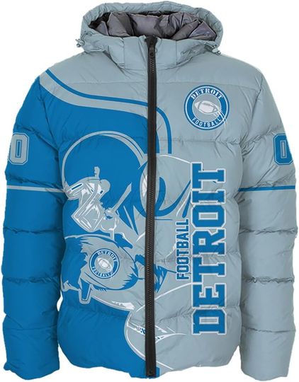 Discover Mens Football Men's American Football Personalized Puffer Jacket Plus Size Apparel Down Jacket Custom Name Number City S-5XL