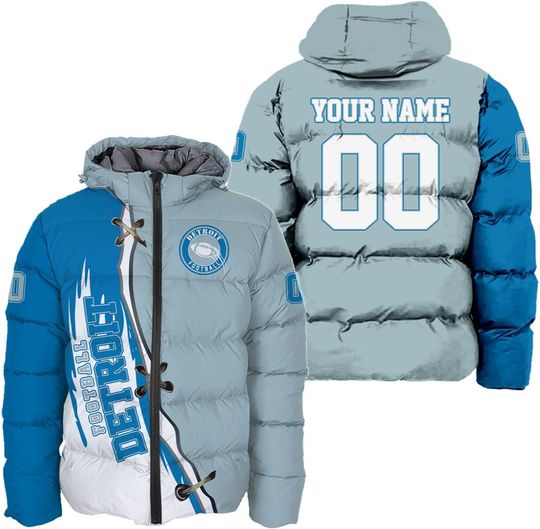 Discover Men Football Custom Puffer Coat Front Back Name Number Logo Lightweight Insulated Winter Windproof Down Jacket S-5XL