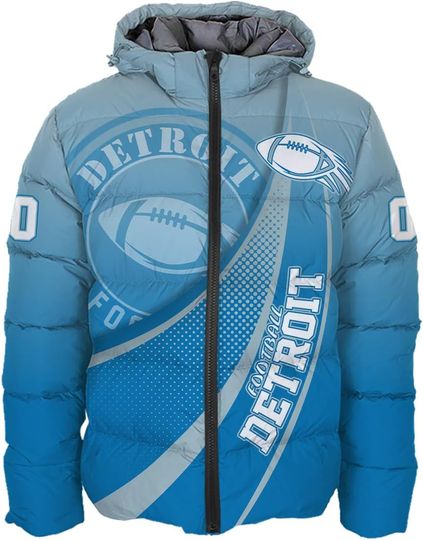 Discover Men Football Custom Name Number Logo Front Back Puffer Coat Lightweight Hooded Insulated Winter Windproof Down Jacket