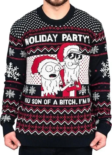 Discover Rick and Rickandmorty Son of a B Ugly Christmas Sweater Iconic Holiday Cosplay Sweater