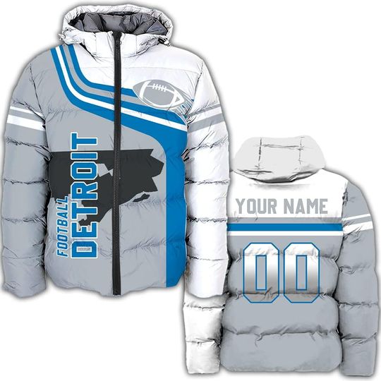 Discover Men Personalized Winter Football Puffer Down Jacket Custom Number Name Logo Lightweight Water Resistant Jackets Coats