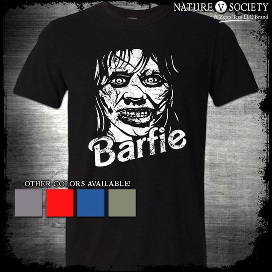 Barfie Exorcist Meme T-Shirt, Demon Possessed Regan Retro Horror Movie Fan, Exorcism Pink Doll Parody Halloween T-Shirt