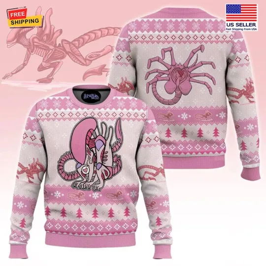 Discover Pink Sci-Fi Creature Ugly Christmas Sweater | Cute Holiday Pullover Unisex